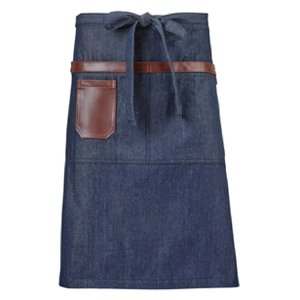Mercer Culinary M63204DEN 21 Inch Indigo Denim 2 Pocket Waist Apron with Leather