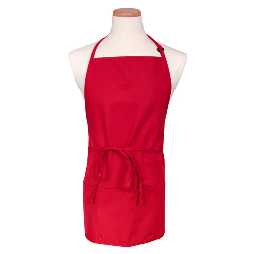 John Ritzenthaler Company 612BAFH-RD 28 Inch Chef Revival Bib Apron Red Poly Cotton 3 Pocket with Adjustable Neckband