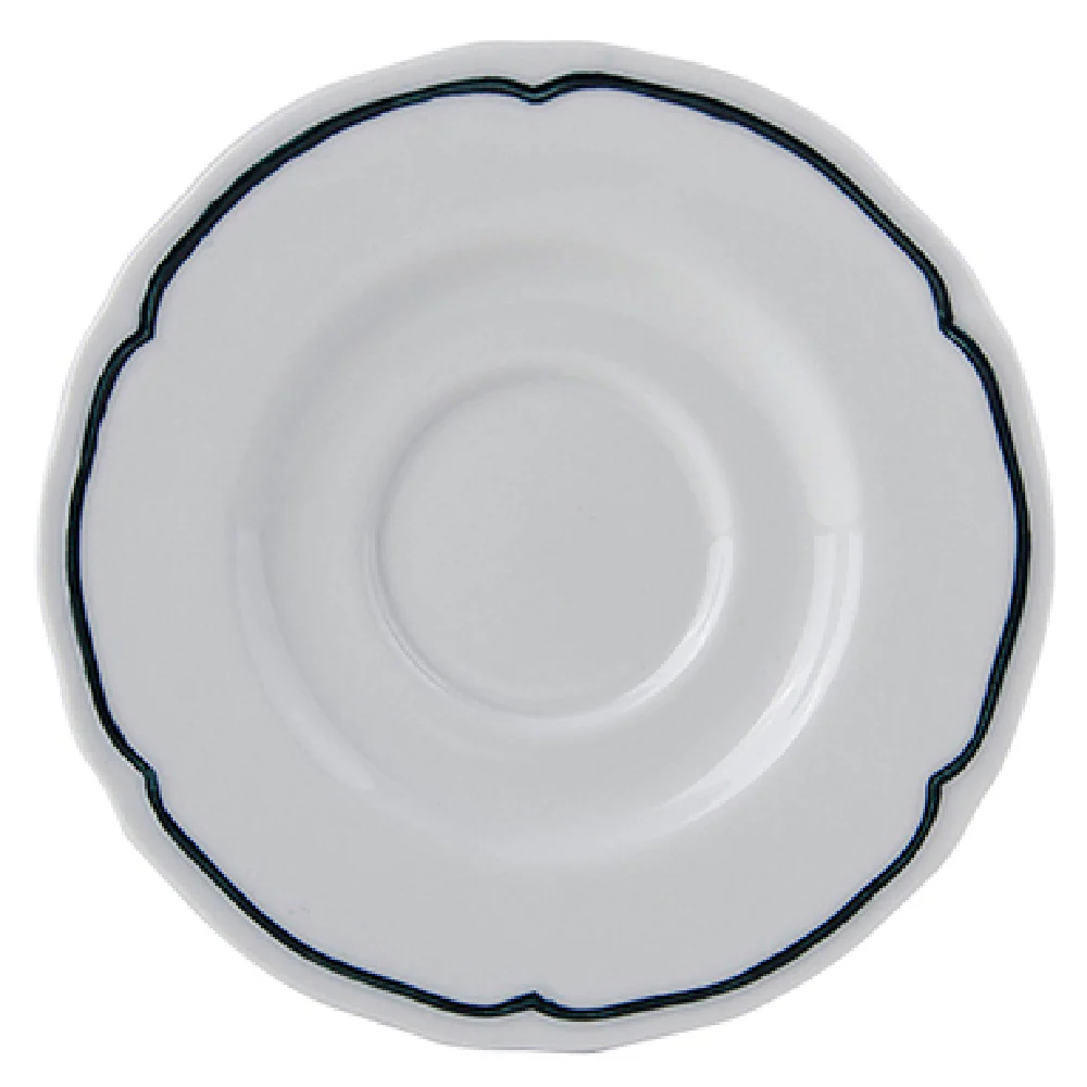 Tuxton SBE-050 5 Inch Diameter Round Saucer with Scalloped Edge Porcelain White Blue Band