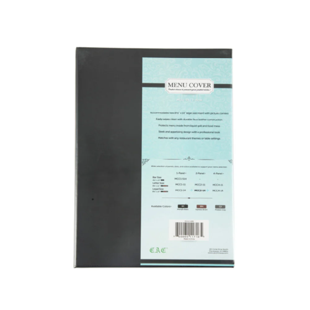 CAC China MCC2-14BK 8-1/2 Inch Legal Size Menu Cover Faux Leather Black