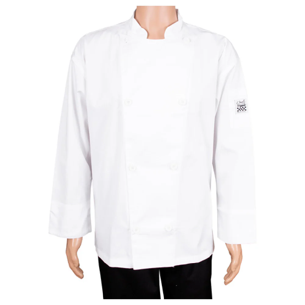 John Ritzenthaler Company J002-M Medium Chef Coat with 8 Buttons and Pocket White Poly Cotton