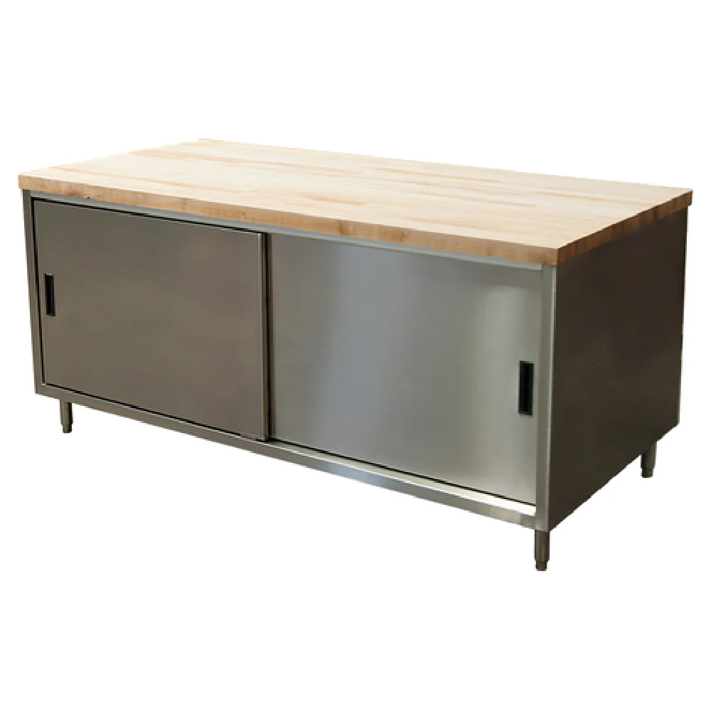 BK Resources CMT-3672S 72 Inch Chef Table With Cabinet Base and Sliding Doors