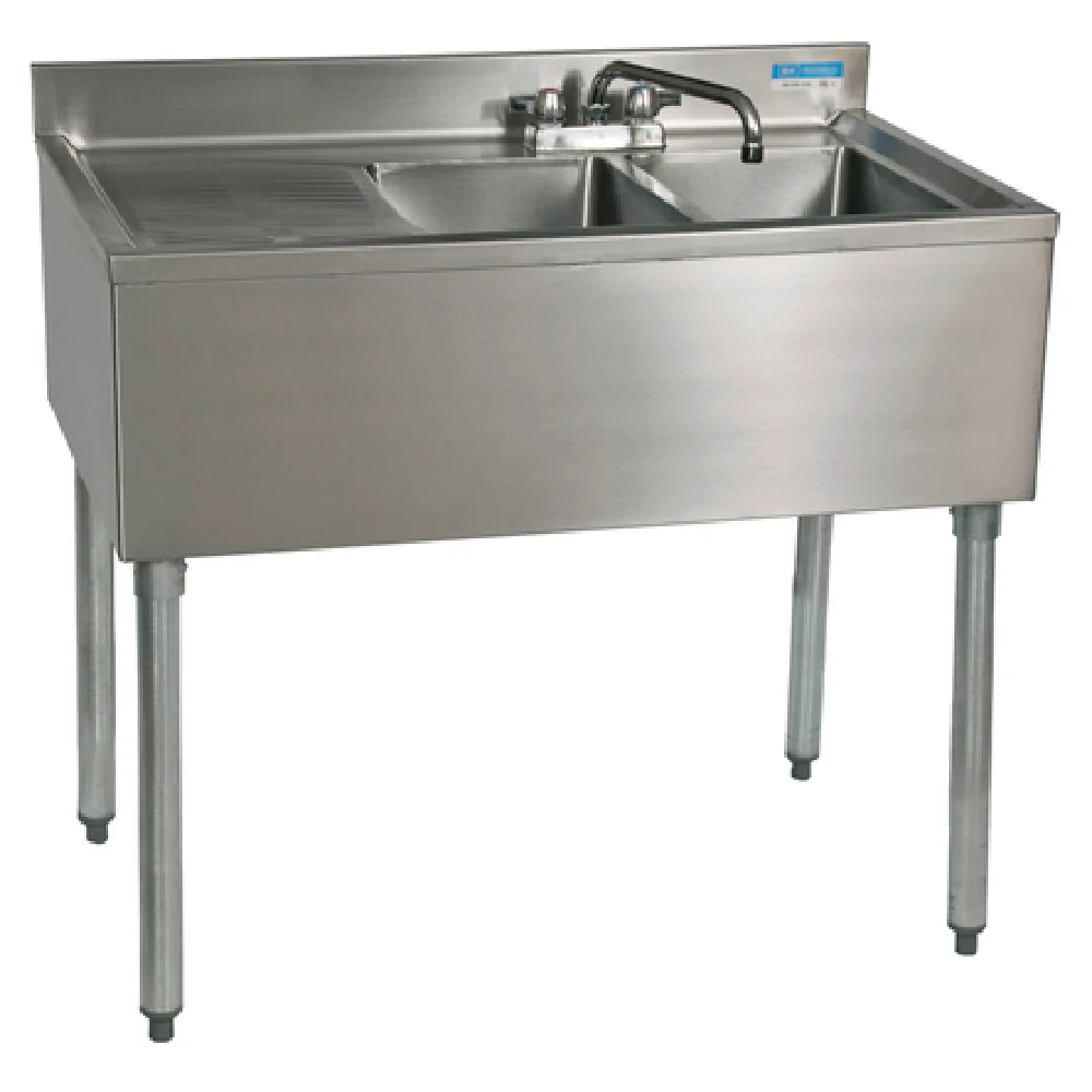 BK Resources UB4-18-236LS 36 Inch Slim-Line Underbar Sink Two Compartment with Drainboard