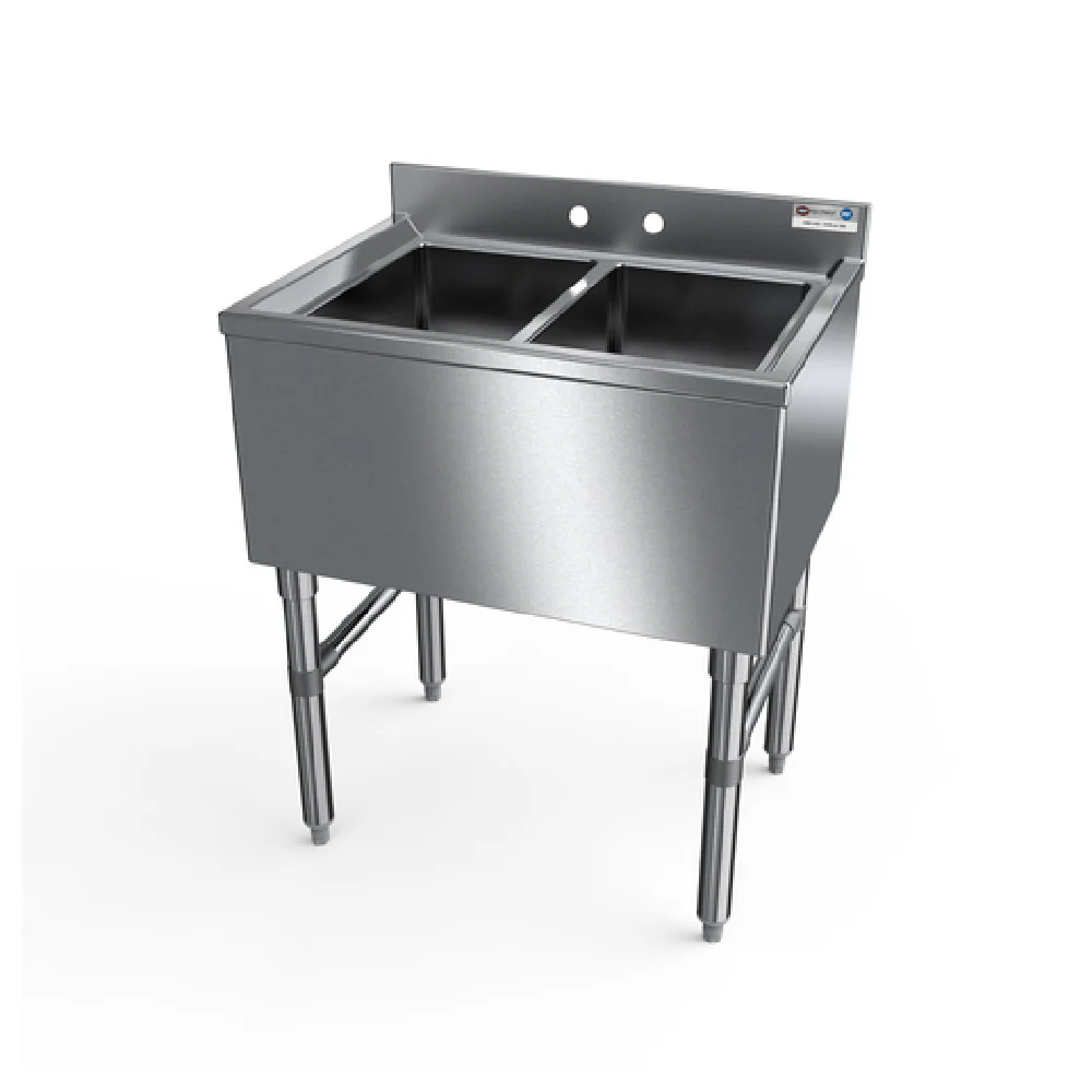 NBR Equipment UW-2-101410-24 24 Inch Slim-Line Underbar Sink Unit Two-compartment Stainless Steel with Splash Mount Faucet Holes NBR Equipment UW-2-101410-24 24 Inch Slim-Line Underbar Sink Unit Two-compartment Stainless Steel with Splash Mount Faucet Holes