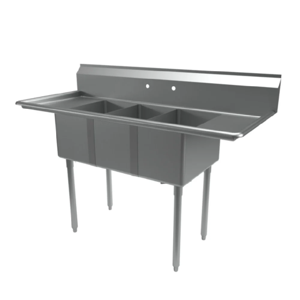 BK Resources ES-3-1220-12-12T 60 Inch Economy Sink Stainless Steel with 3 Compartments BK Resources ES-3-1220-12-12T 60 Inch Economy Sink Stainless Steel with 3 Compartments