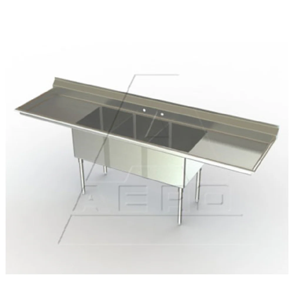 AERO Manufacturing MF3-2424-36LR 147 Inch Economy Sink Three Compartment with Drainboards