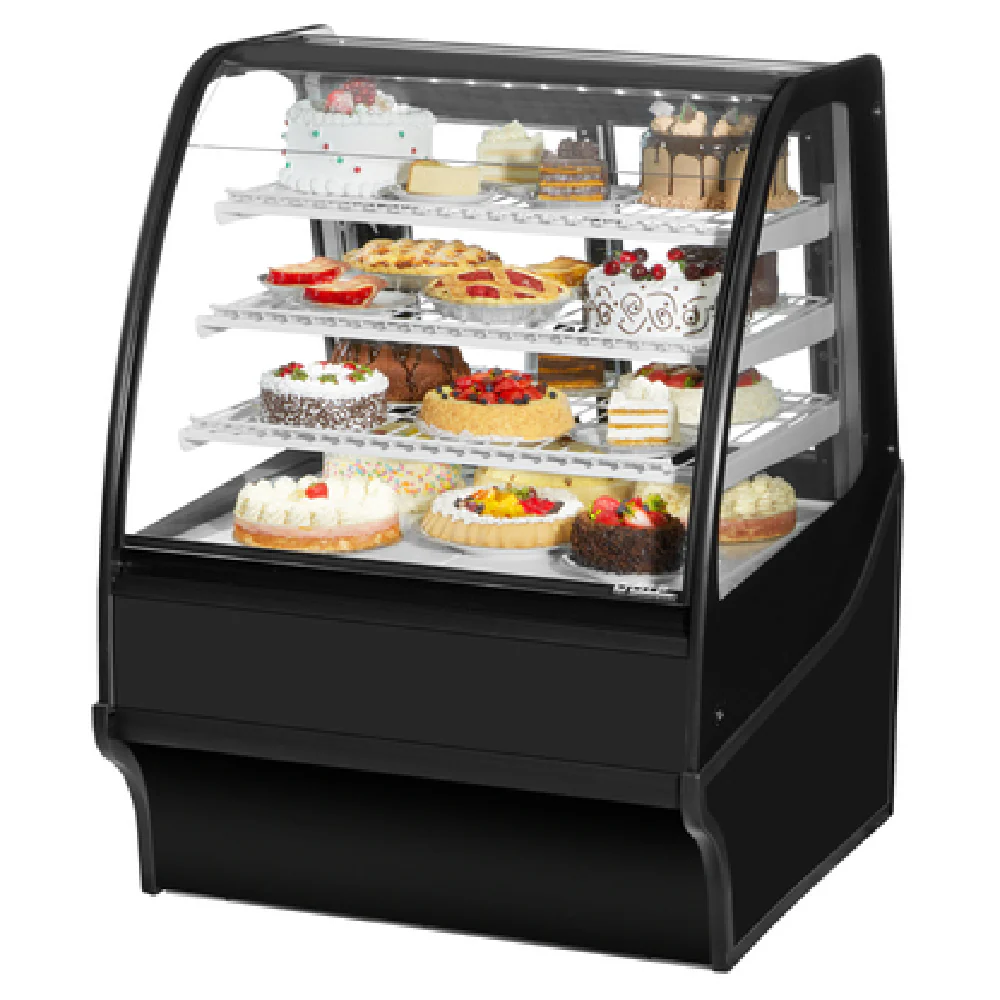 True Refrigeration TDM-R-36-GE/GE-B-W 36 Inch Display Merchandiser Refrigerated 3 Tiers with Sliding Doors