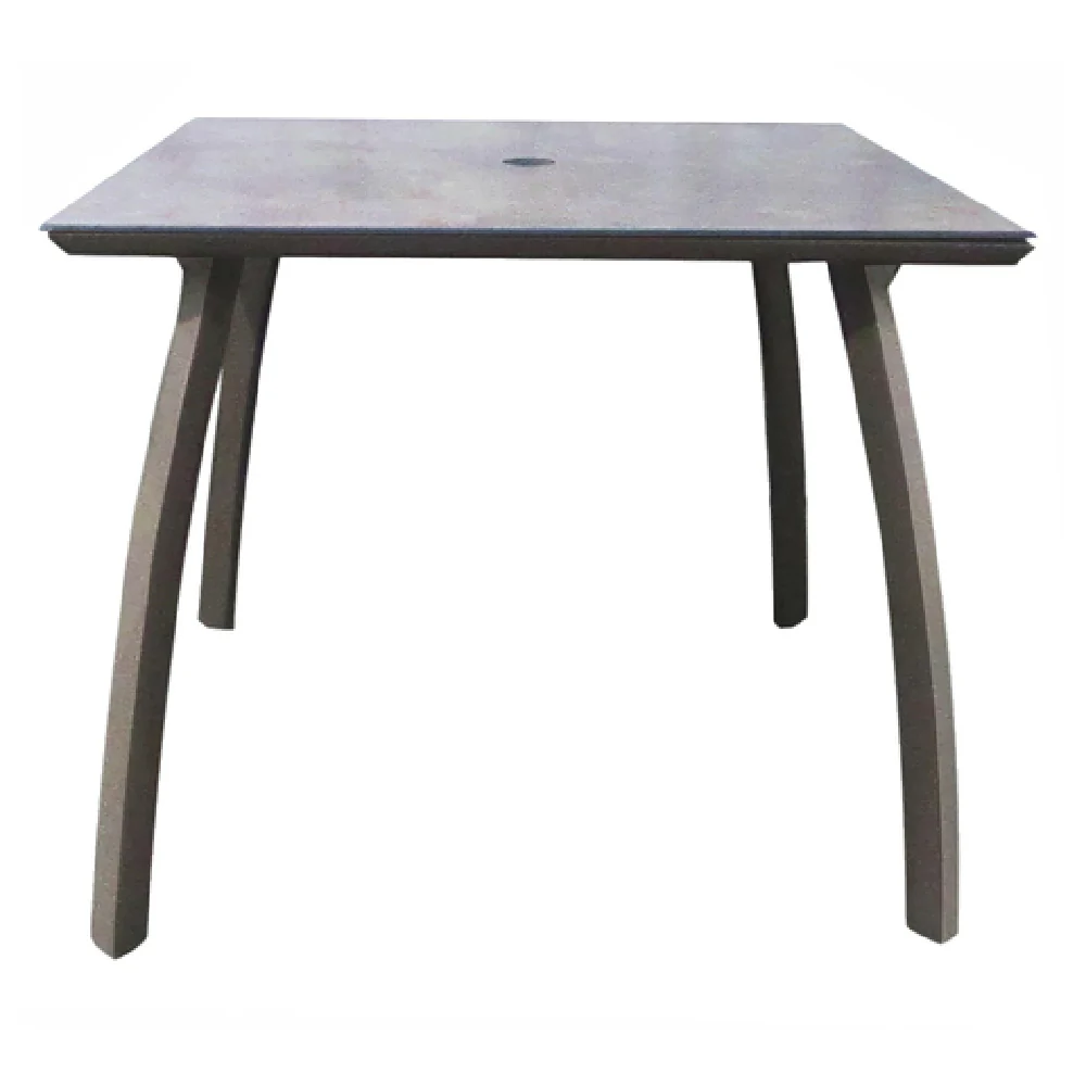 Grosfillex S6602288 36 Inch Square Outdoor Table with Umbrella Hole Aluminum Black