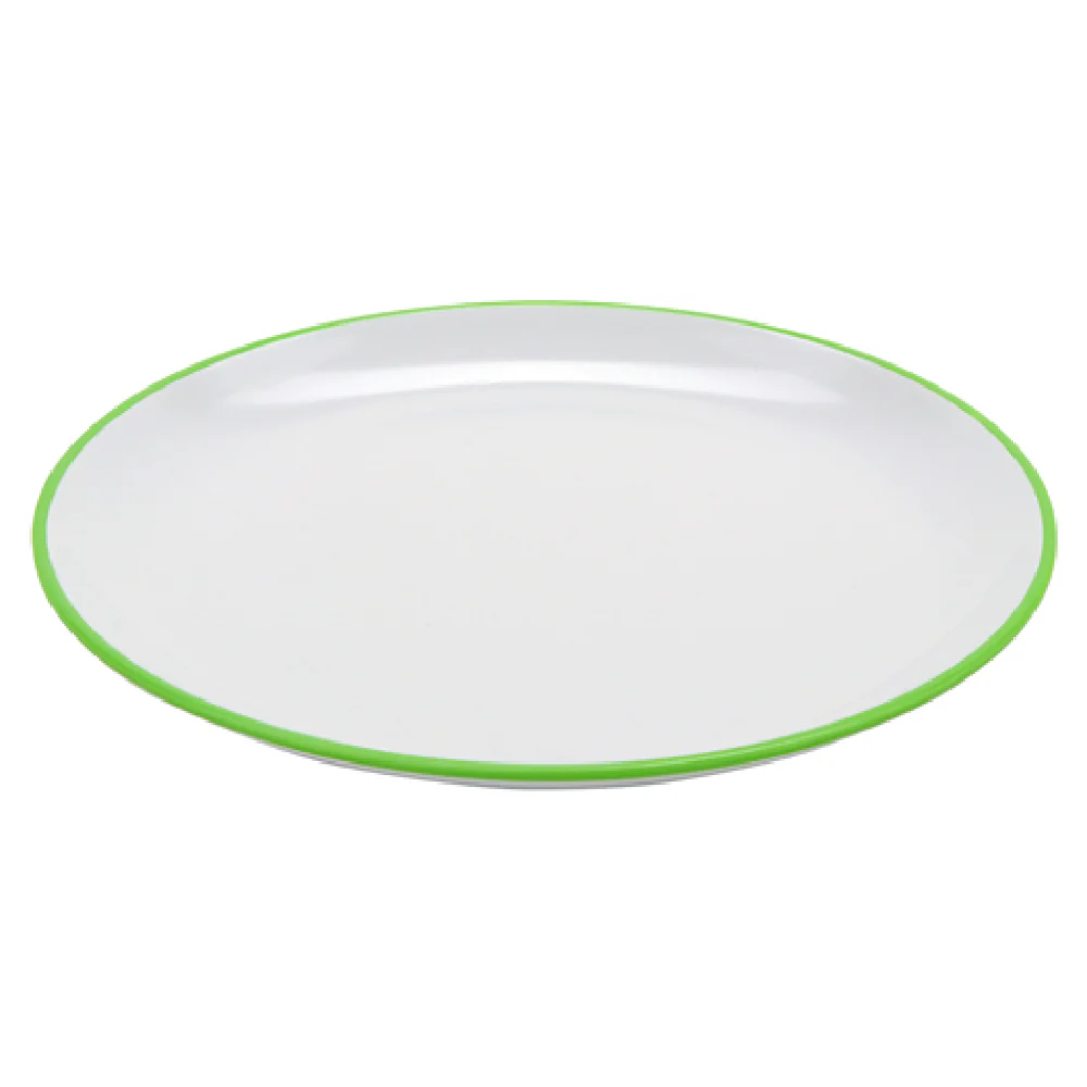GET Enterprises BF-1050-AP 10-1/2 Inch Round Dinner Plate Break-resistant Melamine White with Apple Green Trim
