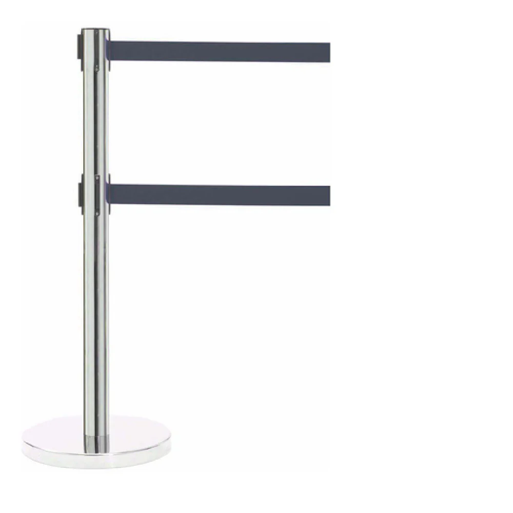 Aarco HS-27BK Steel Post Dual Retractable Belt Stanchion with Polished Satin Finish