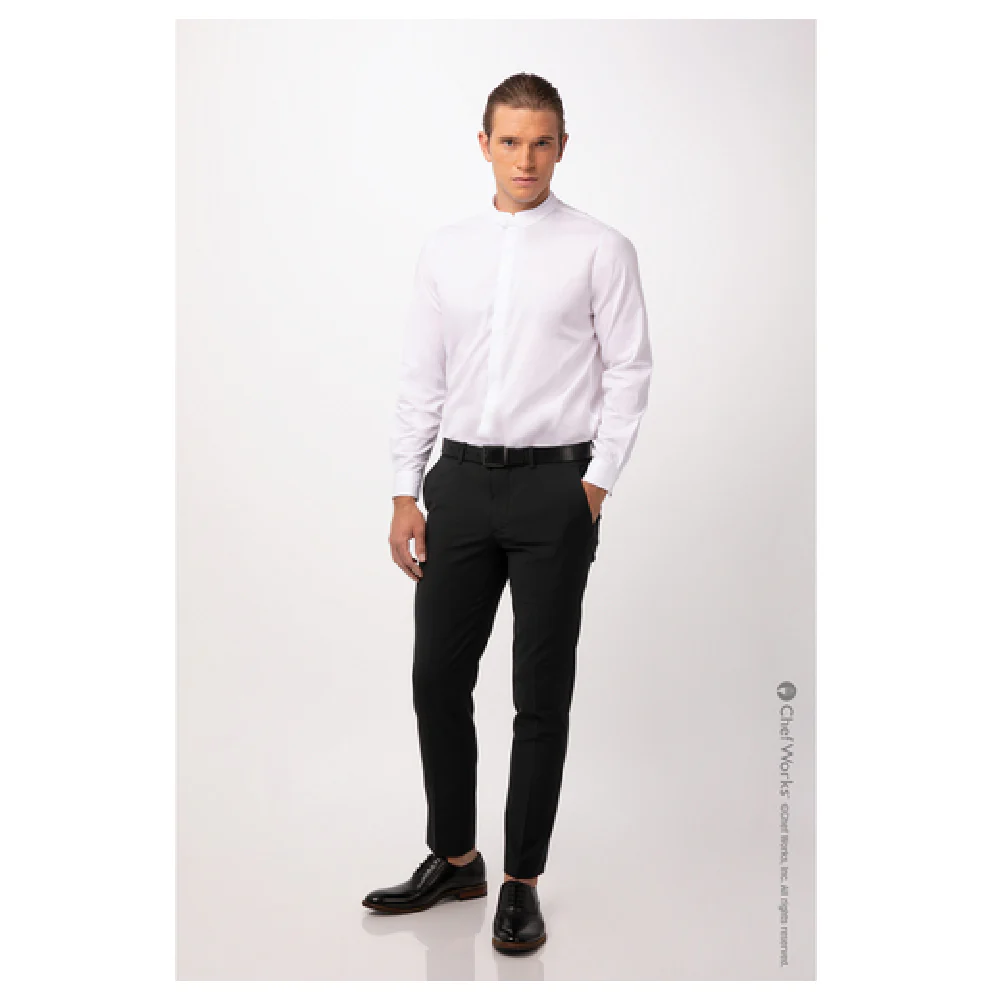 Chef Works SFB01WHT4XL Men's Dress Shirt Long Sleeve White Banded Collar