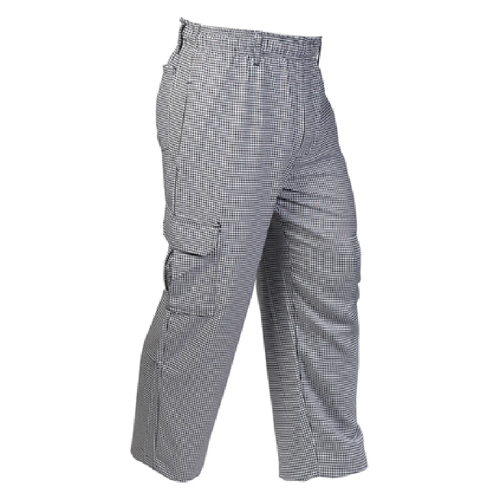 Mercer Culinary M61051HTXS XSmall Genesis Unisex Cargo Pants with Elastic Waist and Pockets Poly Cotton Houndstooth