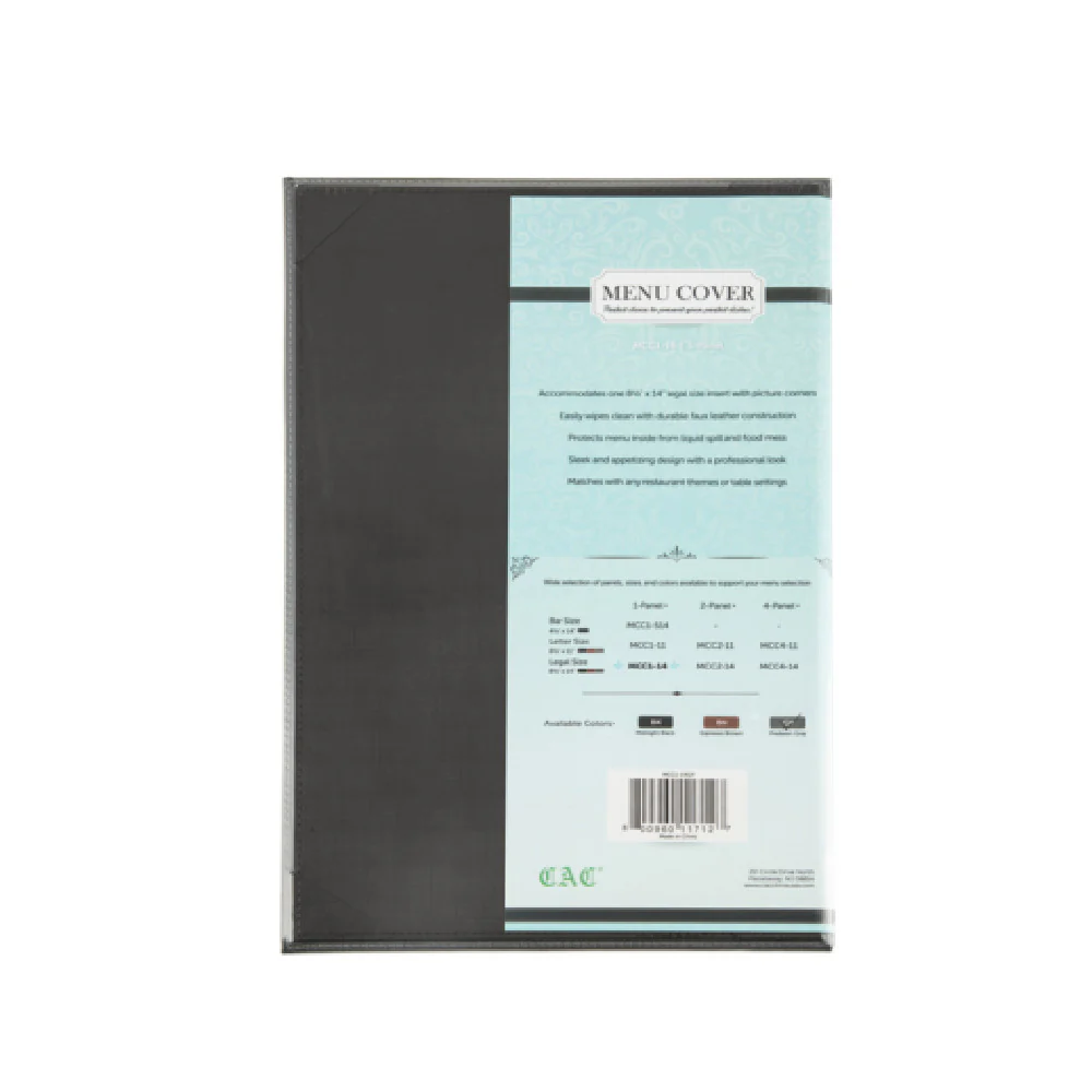 CAC China MCC1-14GY 8-1/2 Inch Legal Size Menu Cover Faux Leather Gray