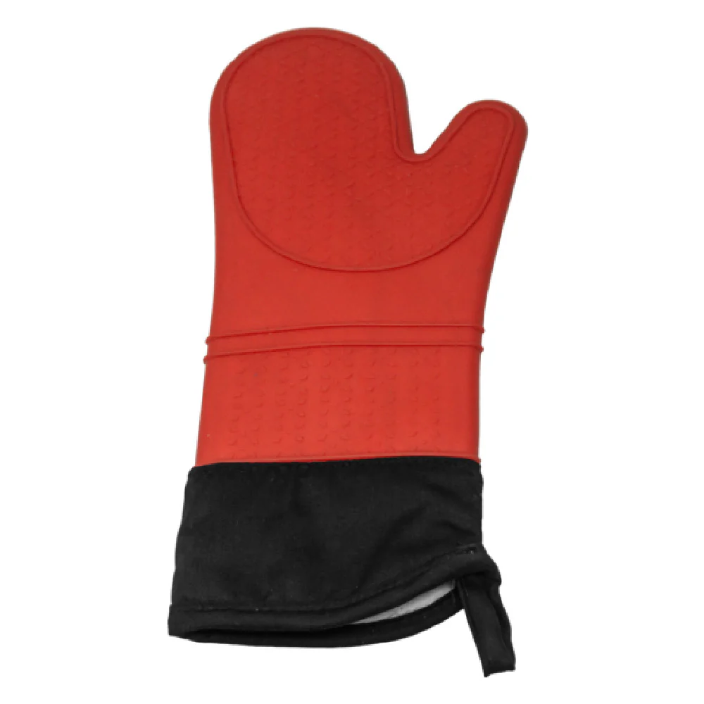Omcan 81045 15 Inch Oven Mitt with Textured Grip Red Silicone
