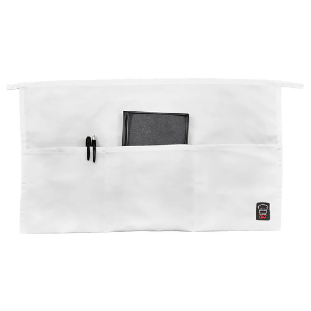 Winco WA-1221W 21-3/4 Inch Length White Waist Apron with 3 Pockets Cotton Poly Blend