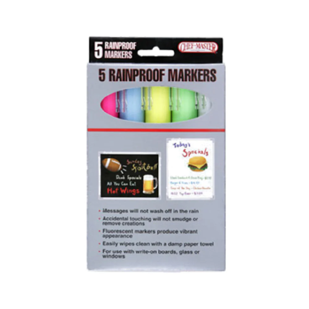 Chef Master 90032 Pen Marker Pack of 5 Fluorescent Colors with Waterproof Ink Chef Master 90032 Pen Marker Pack of 5 Fluorescent Colors with Waterproof Ink