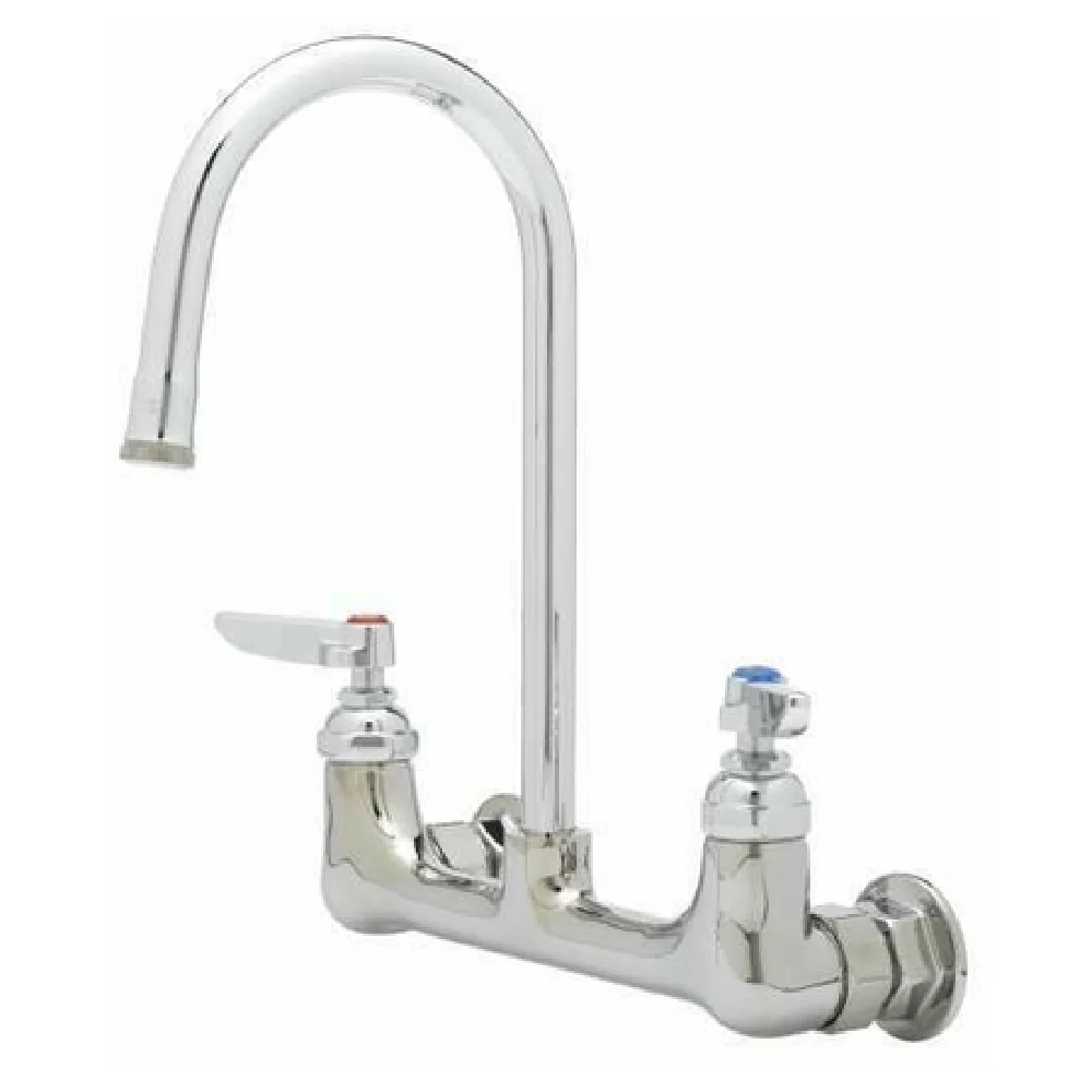 T&S Brass B-0330CR-PRISON Wall Mount Double Pantry Faucet 8 Inch Centers with Gooseneck