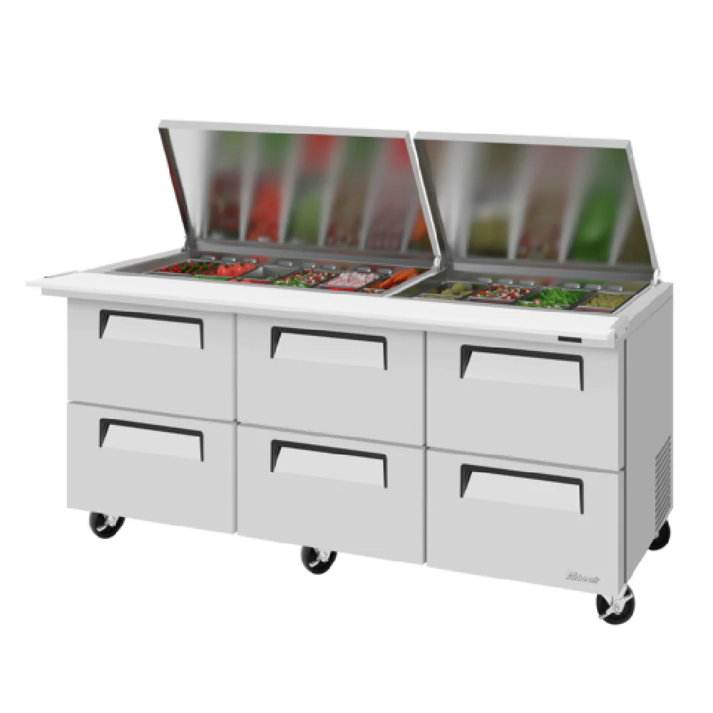 Turbo Air TST-72SD-30-D6-N-FL 72 Inch Super Deluxe Refrigerated Counter with Flat Lid