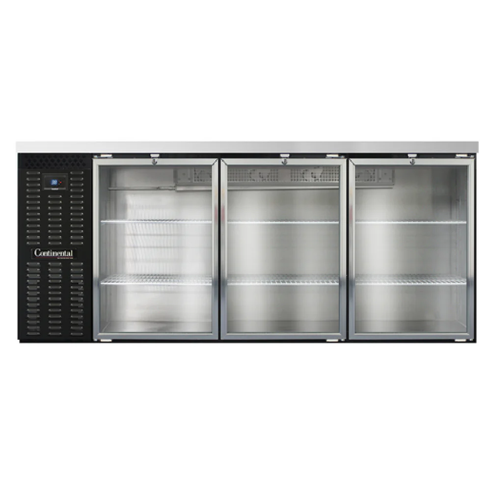 Continental Refrigerator BB79SNGD 79 Inch Refrigerated Back Bar Cooler 22.0 cu ft Black Enamel Stainless Steel with Glass Doors