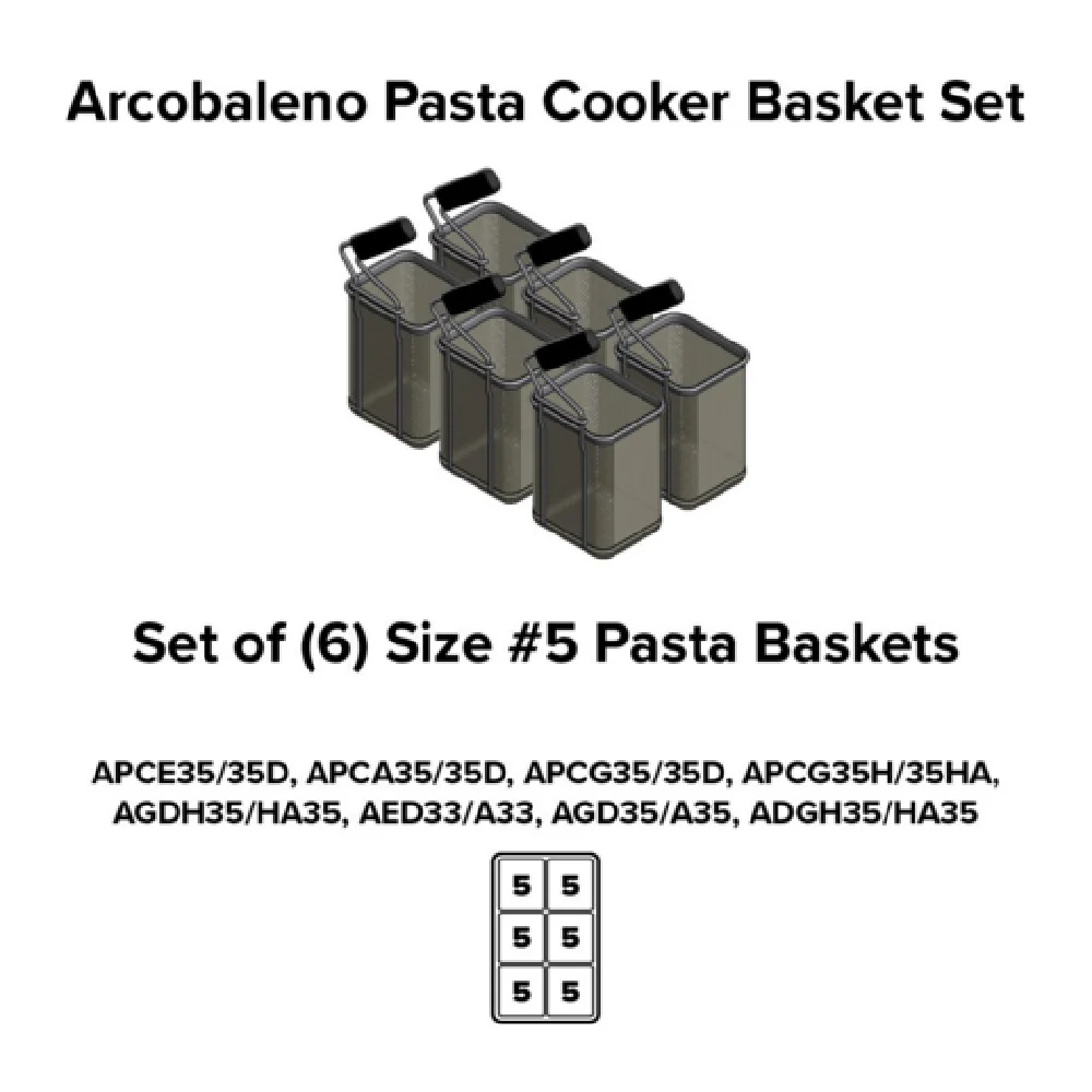 Arcobaleno Pasta Equipment APCB5SET6 907 Gram Stainless Steel Pasta Insert Basket Set of 6 Arcobaleno Pasta Equipment APCB5SET6 907 Gram Stainless Steel Pasta Insert Basket Set of 6
