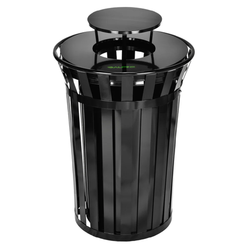 Alpine Industries ALP479-38-1 26 Inch Outdoor Trash Receptacle With Lid Black Metal