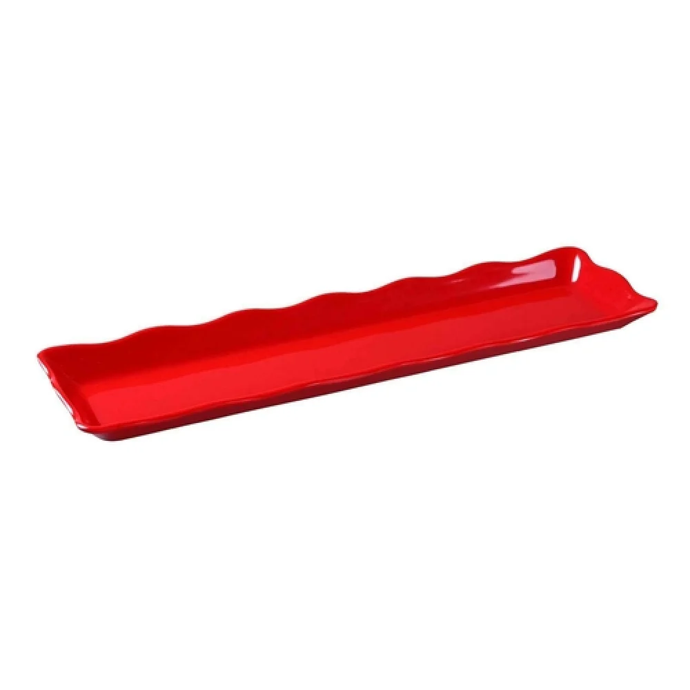 Yanco DC-6019R 19 Inch Rectangular Serving Tray Red Melamine with Scalloped Edge