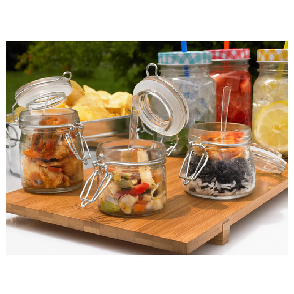 Tableware Solutions USA T3011 5 Oz Jar with Stainless Steel Clip Top Lid Glass