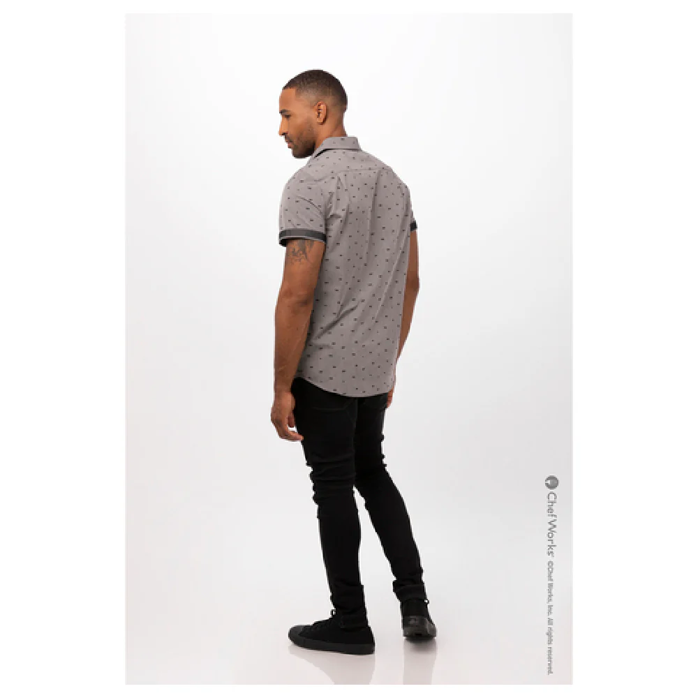 Chef Works SHC10GRYXL Men's Cook's Shirt Short Sleeve Gray Animal Print Chef Works SHC10GRYXL Men's Cook's Shirt Short Sleeve Gray Animal Print
