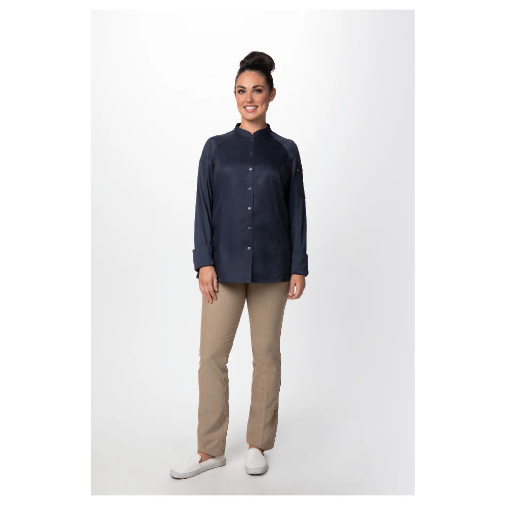 Chef Works CBS01W-GRY-M 37 Inch Women's Tulum Chef Coat Raglan Long Sleeve Grey with Thermometer Pocket