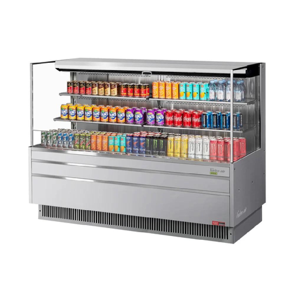 Turbo Air TOM-72L-UF-S-3S-N 70-3/4 Inch Horizontal Open Merchandiser 23.4 Cu. Ft. Stainless Steel with Two Tiers