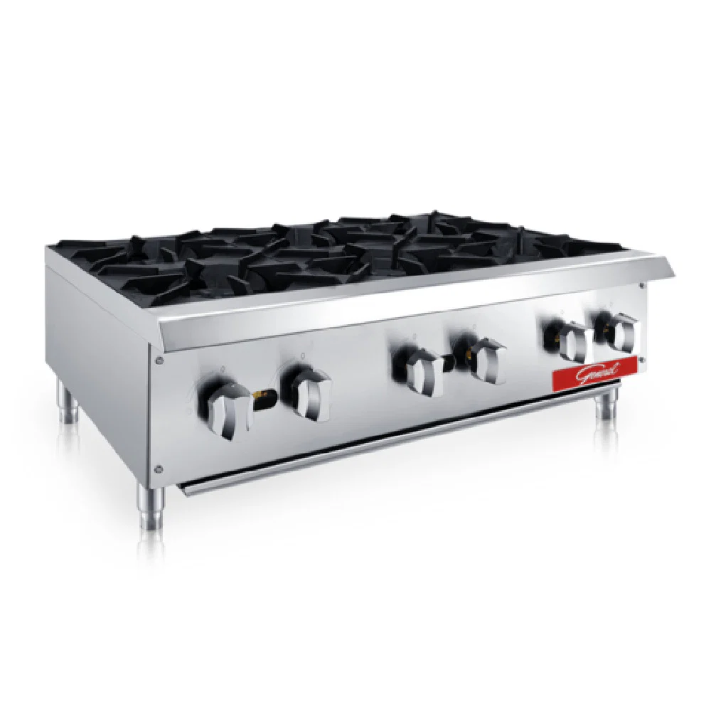 General GCHP-36-6LP 36 Inch 6 Burner Gas Hotplate Stainless Steel with Manual Control