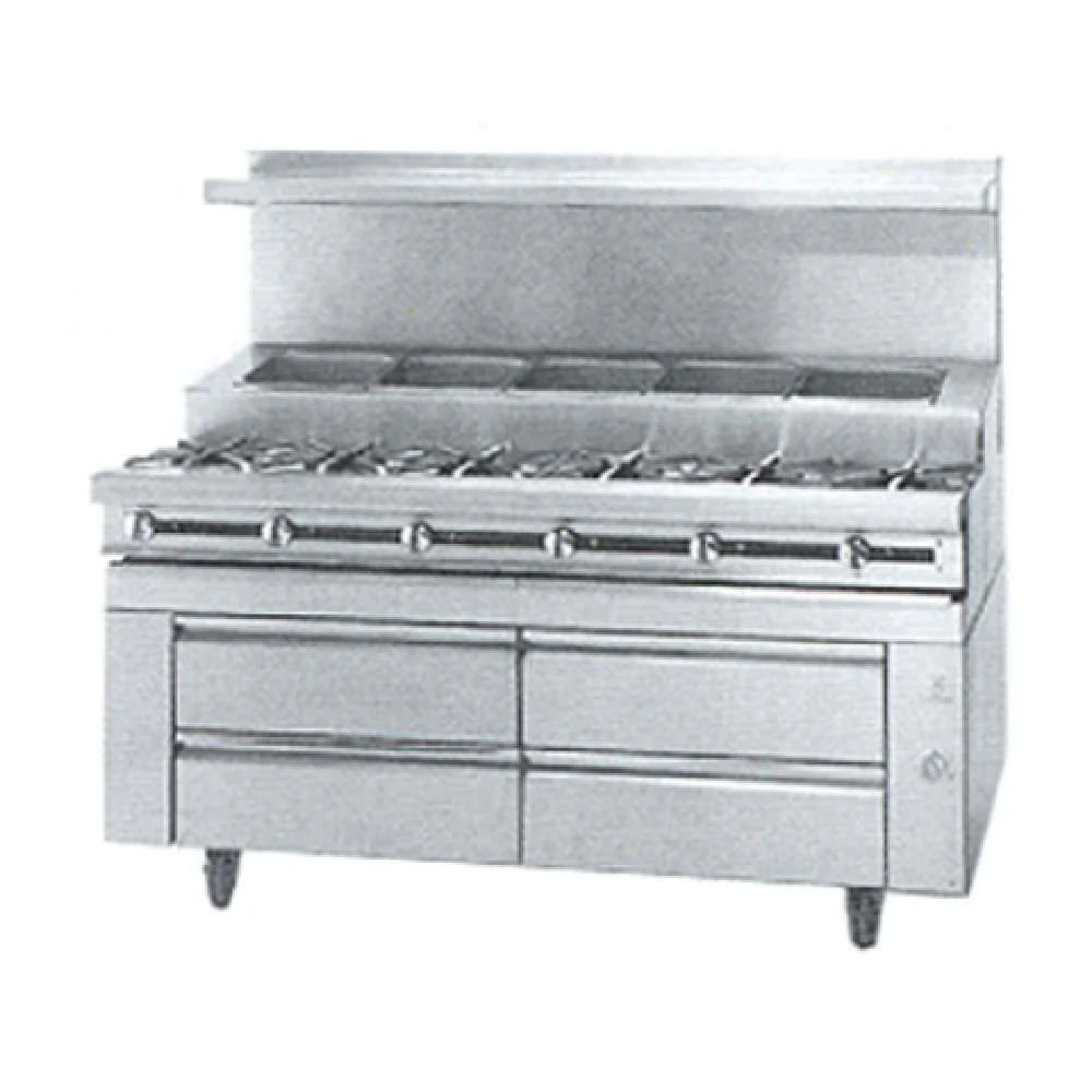 Jade Range JMSS-05-T-60_LP 60 Inch Heavy Duty Gas Range with Refrigerated Rail 5 Burner 150000 BTU Jade Range JMSS-05-T-60_LP 60 Inch Heavy Duty Gas Range with Refrigerated Rail 5 Burner 150000 BTU