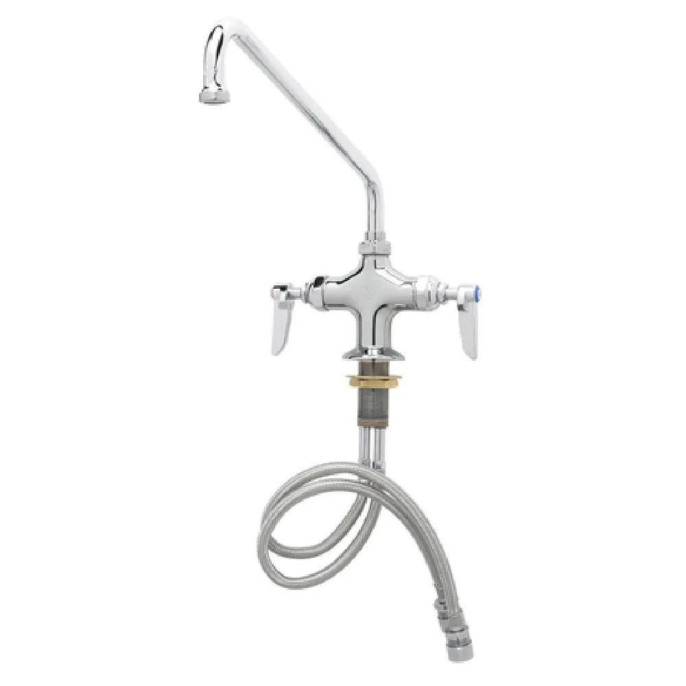 T&S Brass B-0201 Single Hole Mixing Faucet Deck Mount 12 Inch Swing Nozzle Stainless Steel and Eterna Cartridges