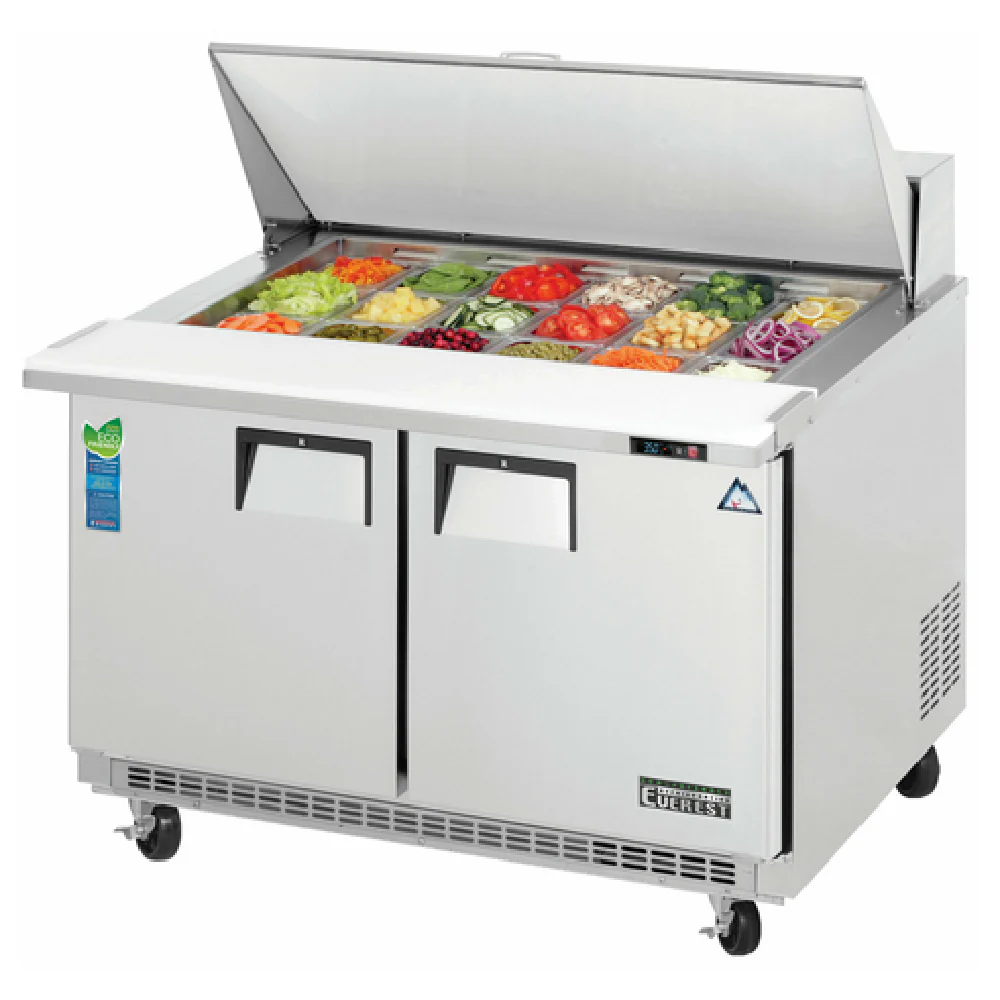 Everest Refrigeration EPBR2 47-1/2 Inch Electric Refrigerated Counter Stainless Steel Sandwich Prep Table Mega Top