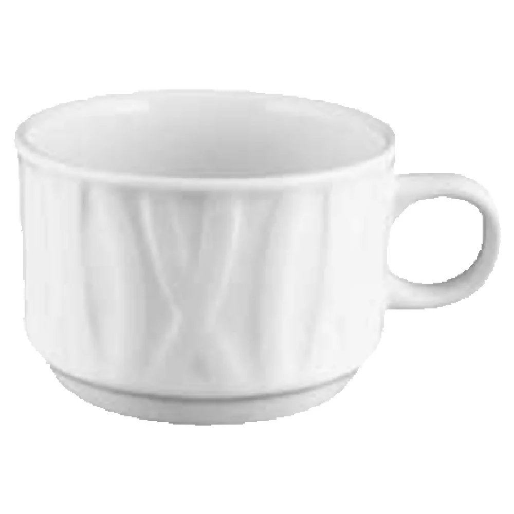 Vertex China GV-1-B 7 Oz Cup With Handle Embossed Porcelain Bright White