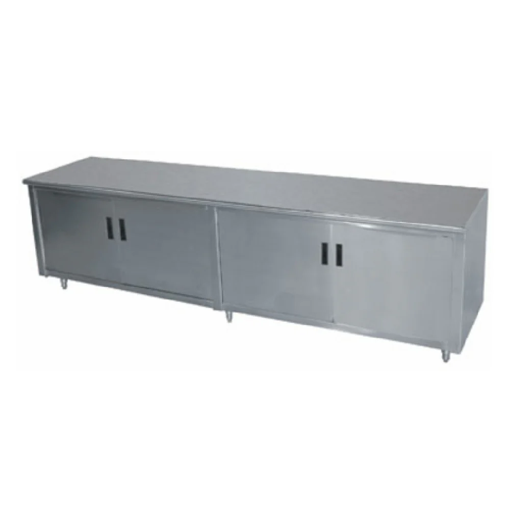 Advance Tabco EHB-SS-248M-X 96 Inch Cabinet Base Work Table with Mid-shelf and Hinged Doors