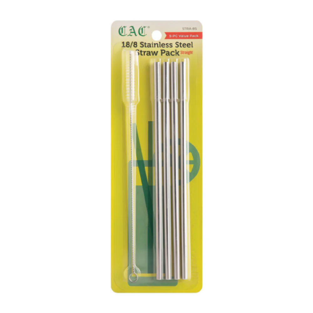CAC China STRA-8S 1/4 Inch Dia Reusable Straw Straight Stainless Steel 5 Packs CAC China STRA-8S 1/4 Inch Dia Reusable Straw Straight Stainless Steel 5 Packs