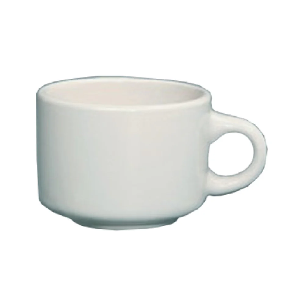 Yanco RE-23 7 Oz Recovery Cup Round Rolled Edge Stackable Ceramic White
