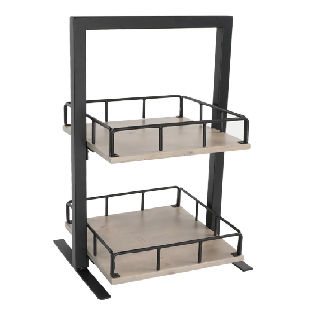 Cal Mil 3494-2-110 12 Inch Aspen Merchandiser 2 Tier Metal Gray-Washed Pine Wood