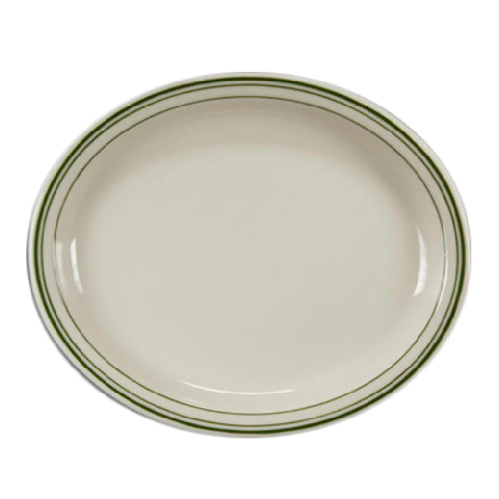 Steelite HL2591 9-3/4 Inch Platter Oval Narrow Rim China with Green Band