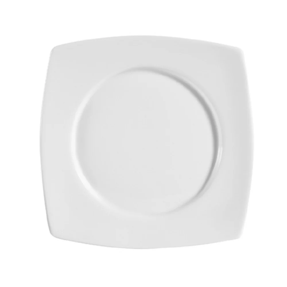 CAC China RCN-SQ23 13 Inch Round In Square Plate Porcelain White 12 Packs