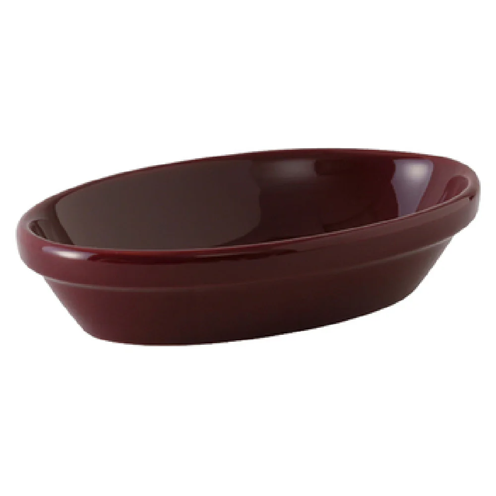 Tuxton BRK-0803 8 Oz Oval Baking Dish Ceramic Burgundy Microwave Dishwasher Safe