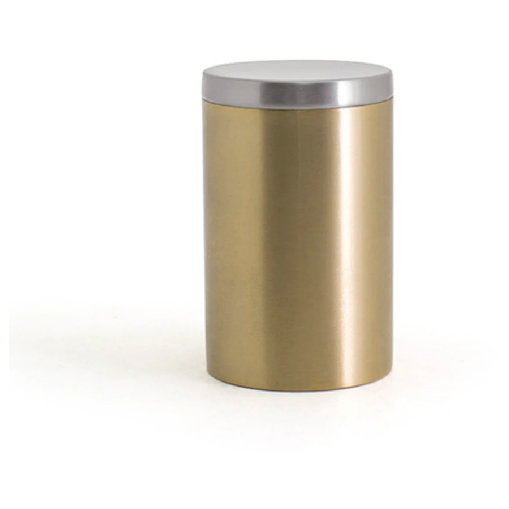 FOH RJR029GOS23 Round Stainless Jar With Lid Matte Brass With Brushed Stainless Lid FOH RJR029GOS23 Round Stainless Jar With Lid Matte Brass With Brushed Stainless Lid