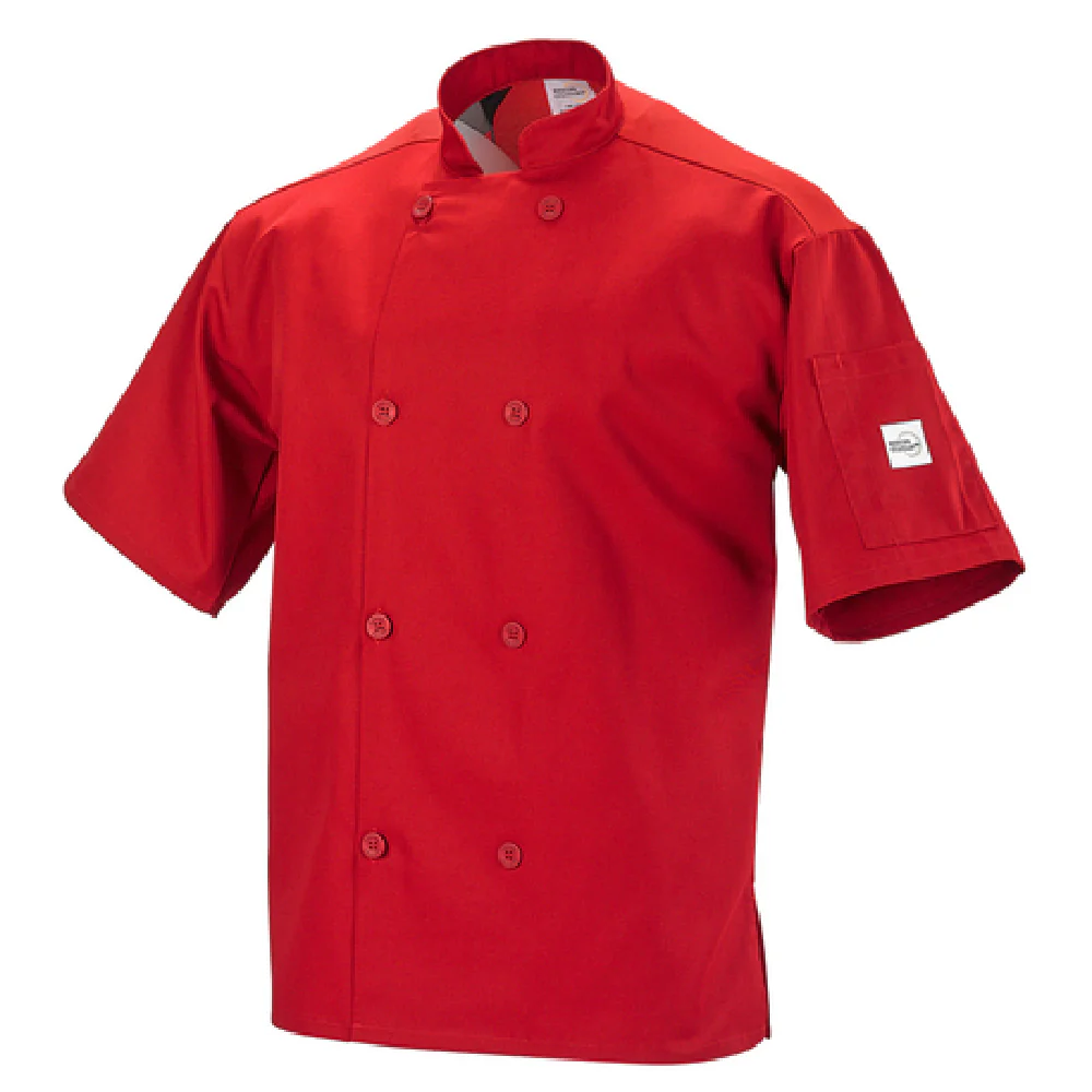 Mercer Culinary M60019RD1X XL Millennia Air Chef's Coat Short Sleeve Red Cotton/Poly Twill Mercer Culinary M60019RD1X XL Millennia Air Chef's Coat Short Sleeve Red Cotton/Poly Twill