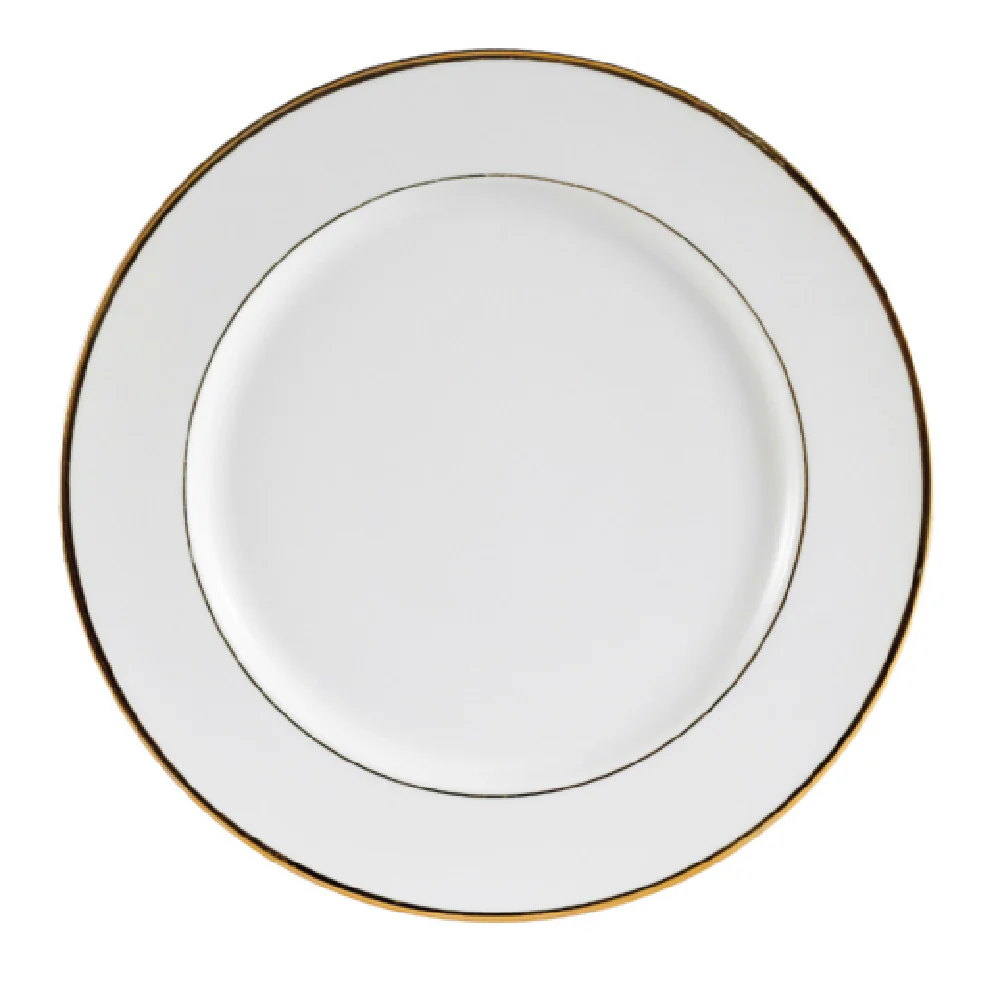 CAC China GRY-22 8 Inch Diameter Round Plate with Gold Band Porcelain