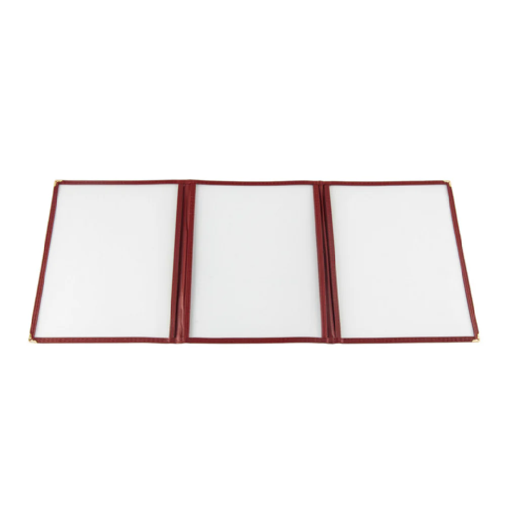 CAC China MCP3-911BY 8-1/2 Inch Menu Cover Triple Pocket Burgundy with Brass Corners CAC China MCP3-911BY 8-1/2 Inch Menu Cover Triple Pocket Burgundy with Brass Corners