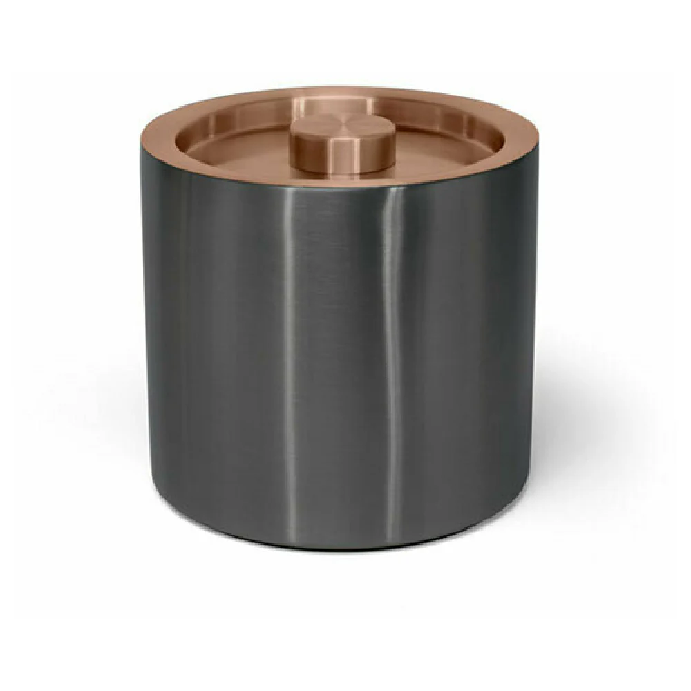 FOH RIB075BKS21 3qt Round Brushed Stainless Ice Bucket Matte Black With Rose Gold Lid FOH RIB075BKS21 3qt Round Brushed Stainless Ice Bucket Matte Black With Rose Gold Lid