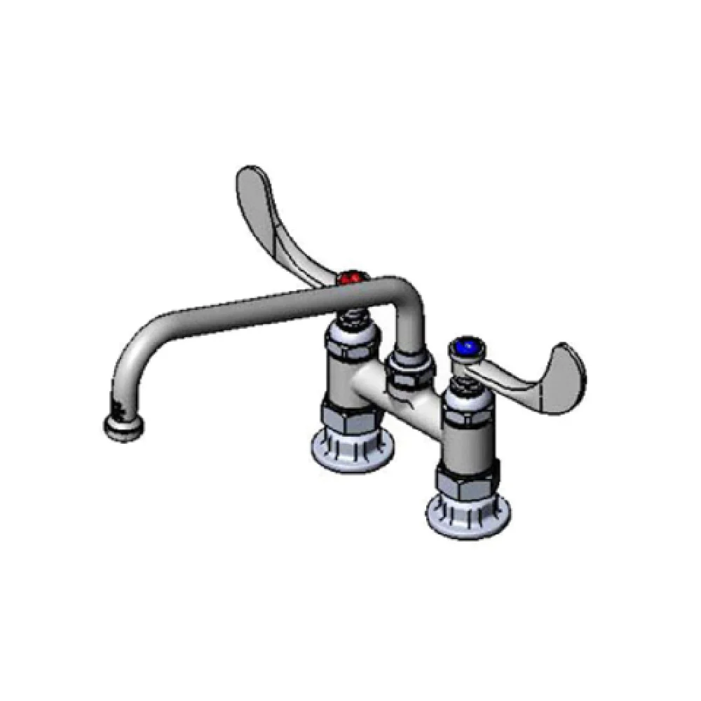 T&S Brass B-0226-WH4 10 Inch Swing Nozzle Double Deck Mount Faucet with Wrist Handles