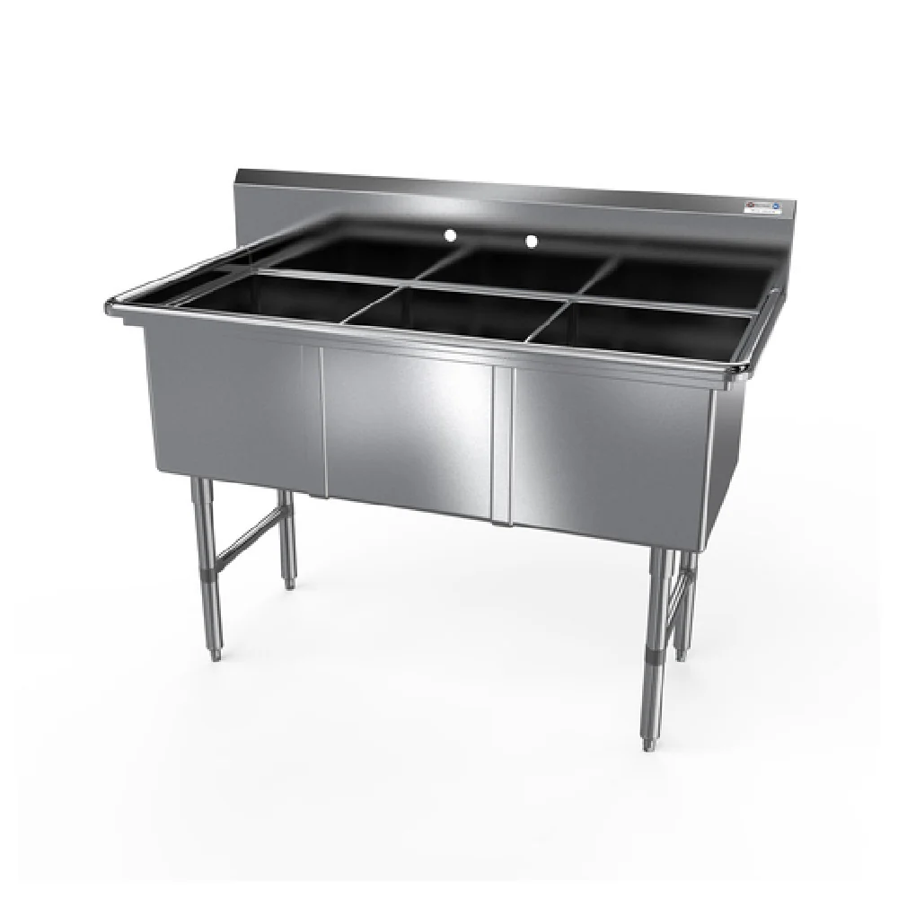 NBR Equipment 3SS-182414 59-1/8 Inch Premium Sink Three Compartment Stainless Steel with Splash Mount Faucet Holes