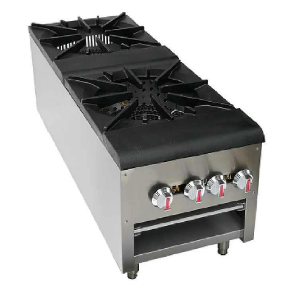 Sapphire Manufacturing SE-SPR2 NG/LP Sapphire Stock Pot Range Double 18” W X 41-3/4” D X 19-1/2” H Sapphire Manufacturing SE-SPR2 NG/LP Sapphire Stock Pot Range Double 18” W X 41-3/4” D X 19-1/2” H